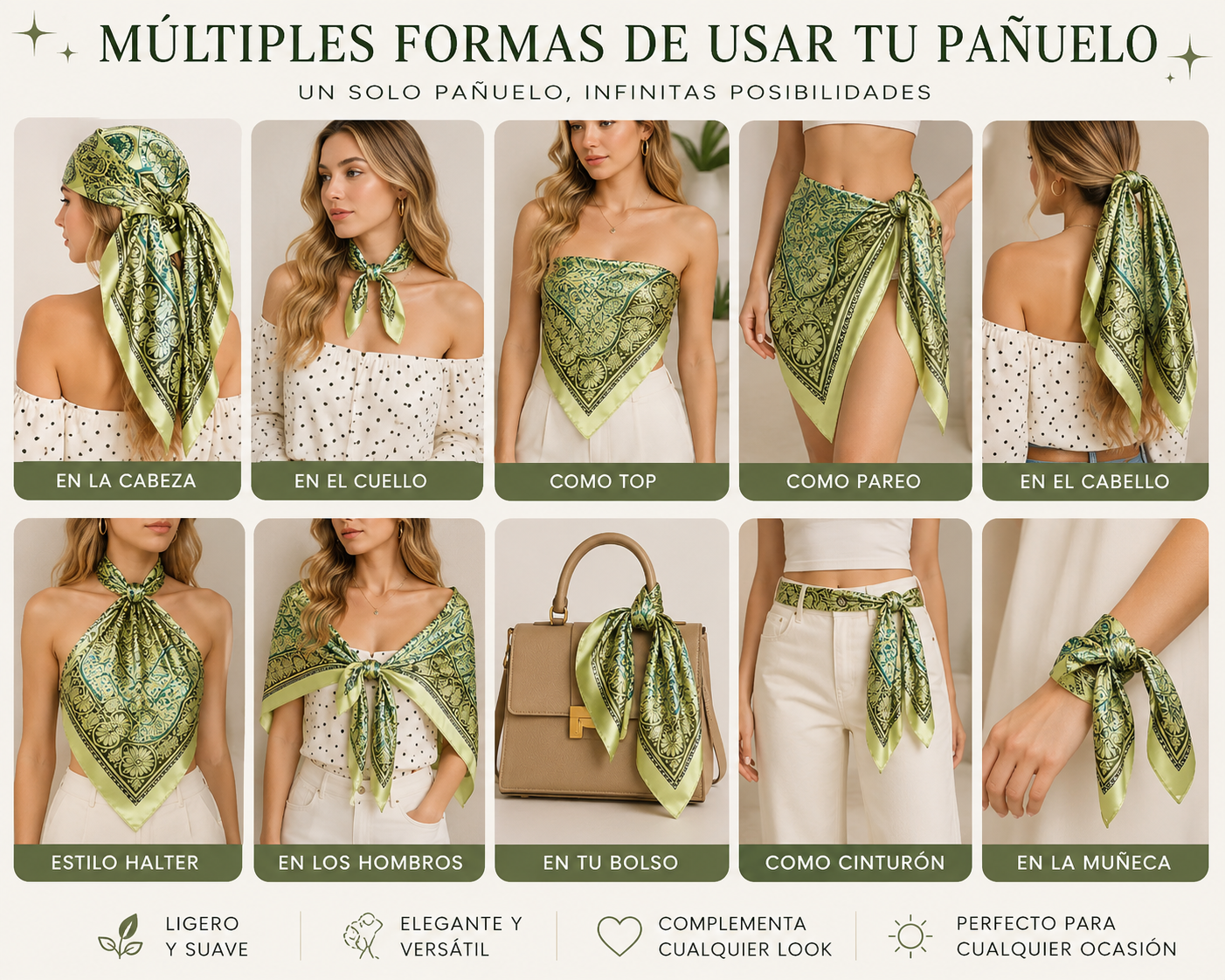 Olive Elegance Satin Scarf 🌿